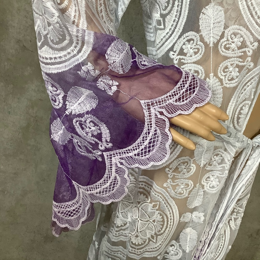 🌸 KIMONO ROBE CARDIGAN BELL SLEEVE OMBRE LOUNGE DUSTER MAXI LONG LACE FLARE - Picture 6 of 13